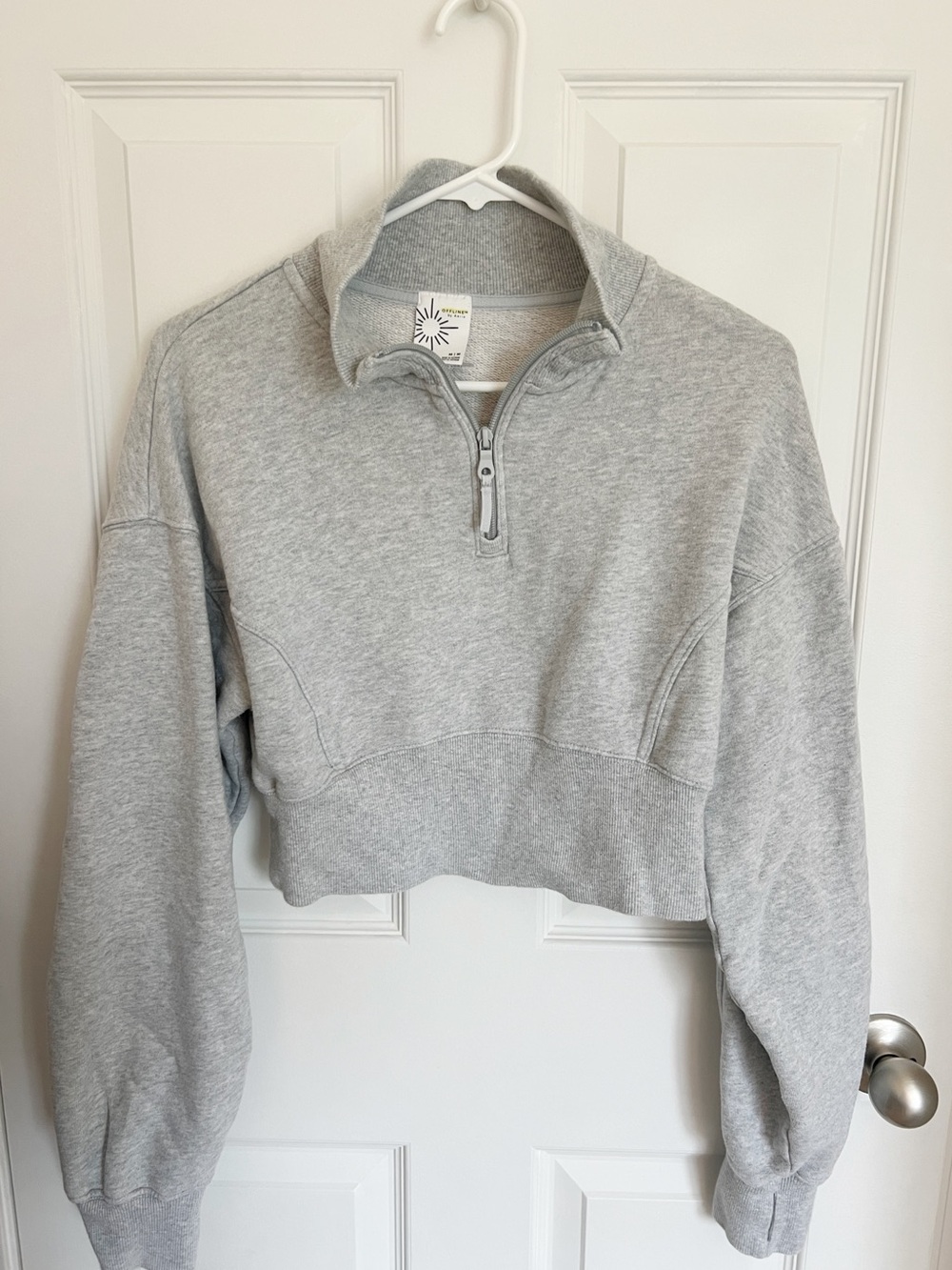 aerie Heather Gray Cropped Quarter-Zip Pullover Sweatshirt - Picture 2 of 3